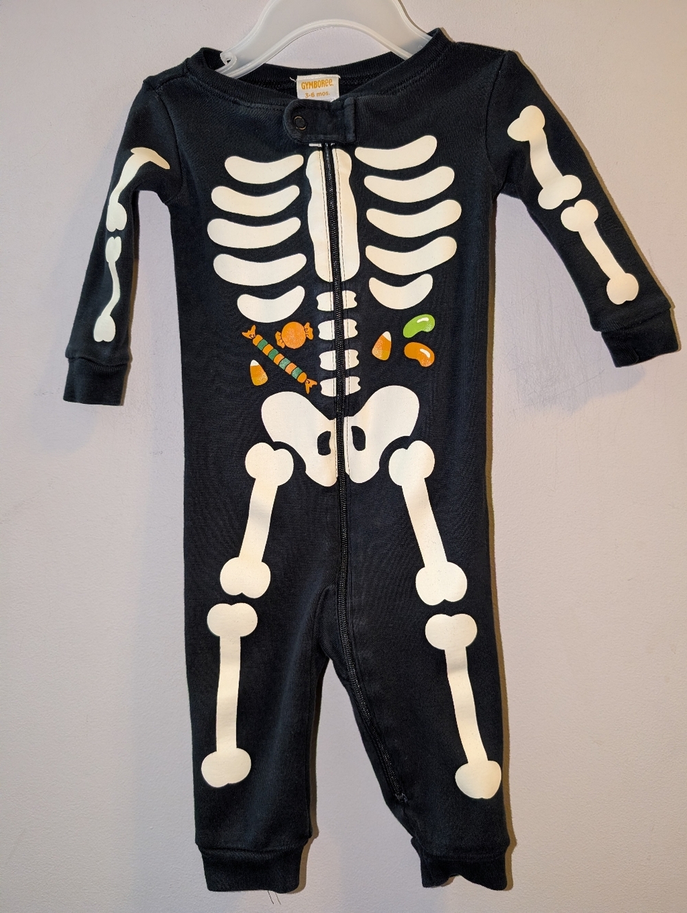 Gymboree Black Skeleton One-Piece Pajamas Gymmies Candy Halloween Baby 3-6 Month